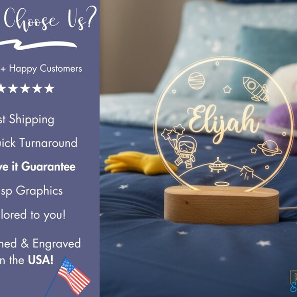 Personalized Astronaut Night Light – Custom LED Lamp for Space-Loving Kids - Picture 4 of 8